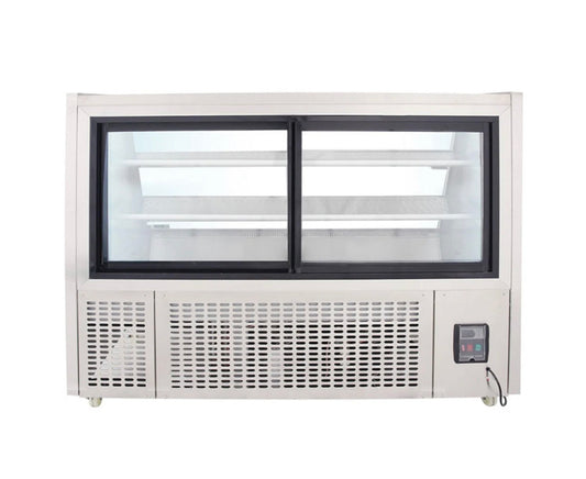 VITRINA PASTELERA  PANORAMICA ACERO INOXIDABLE 1.5 mts.