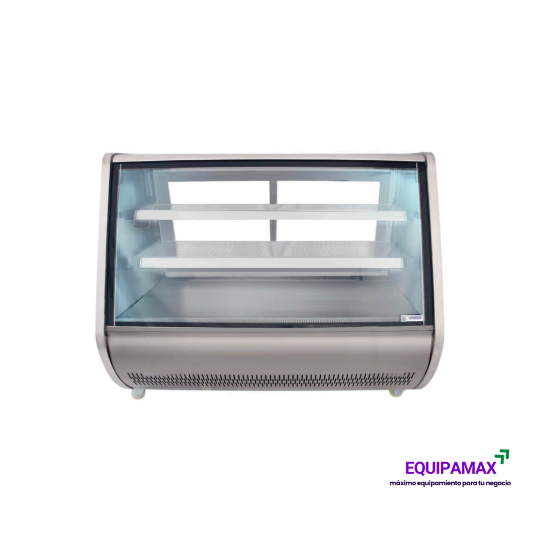VITRINA PASTELERA PANORAMICA ACERO INOXIDABLE 1.5 mts.