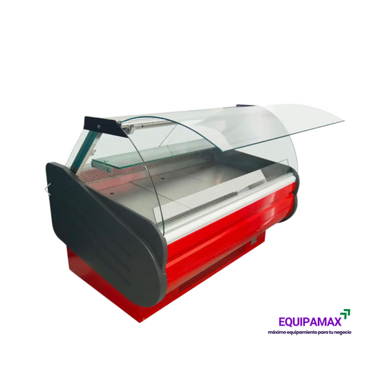 VITRINA REFRIGERADA VIDRIO CURVO 1.5 MTS CON APERTURA FRONTAL Y DESHIELO AUTOMÁTICO