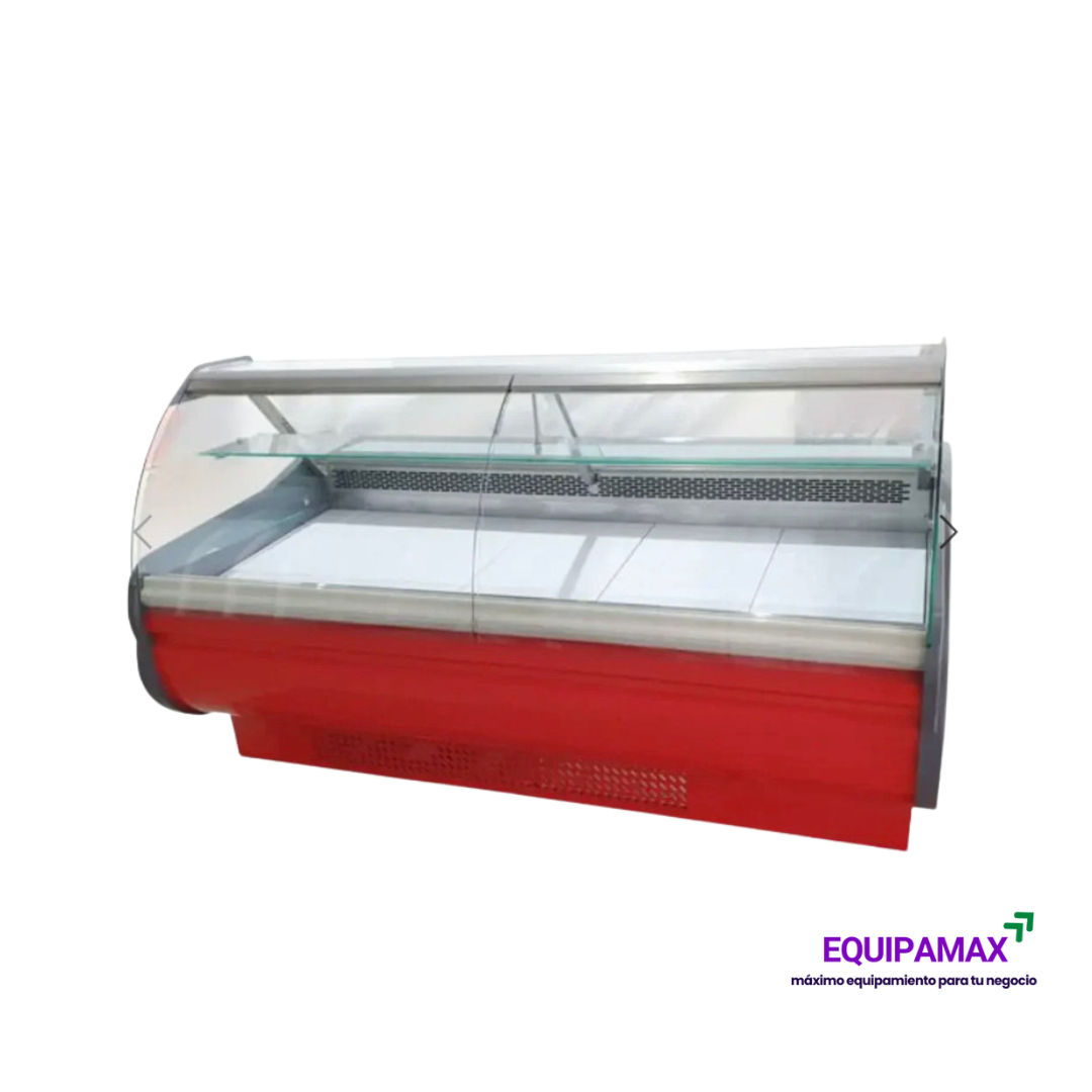 VITRINA REFRIGERADA VIDRIO CURVO 2 MTS CON APERTURA FRONTAL Y DESHIELO AUTOMÁTICO